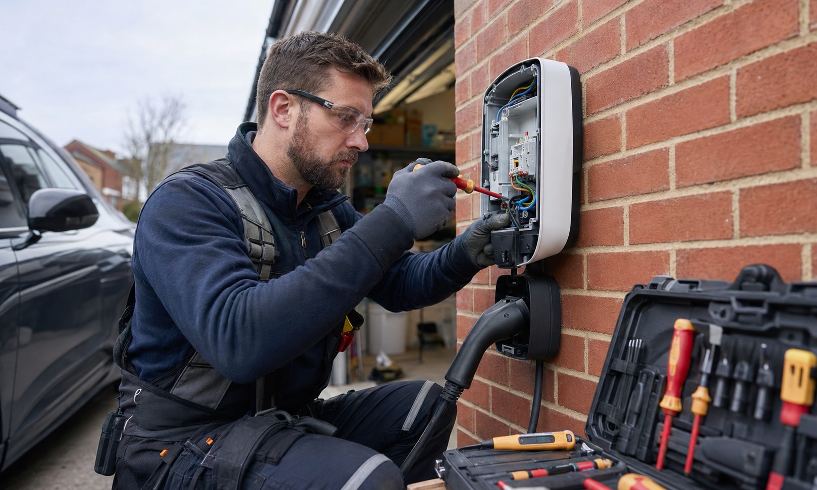 Electrician installing a home EV charger