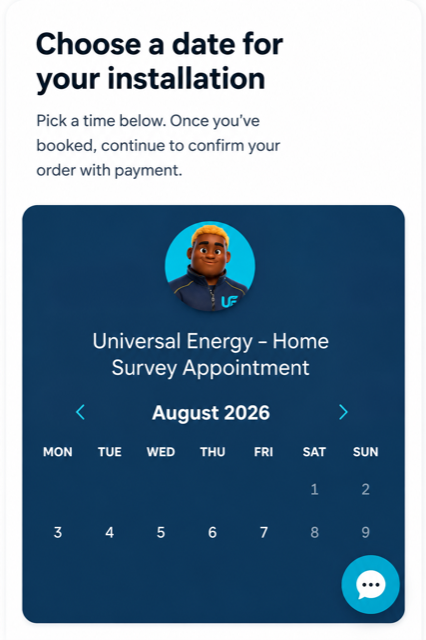 Booking an installation date with Universal Energy